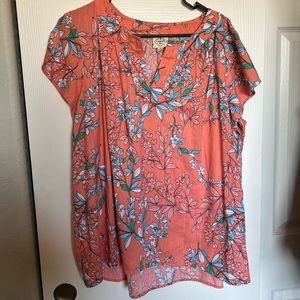 Saint johns bay floral coral summer blouse